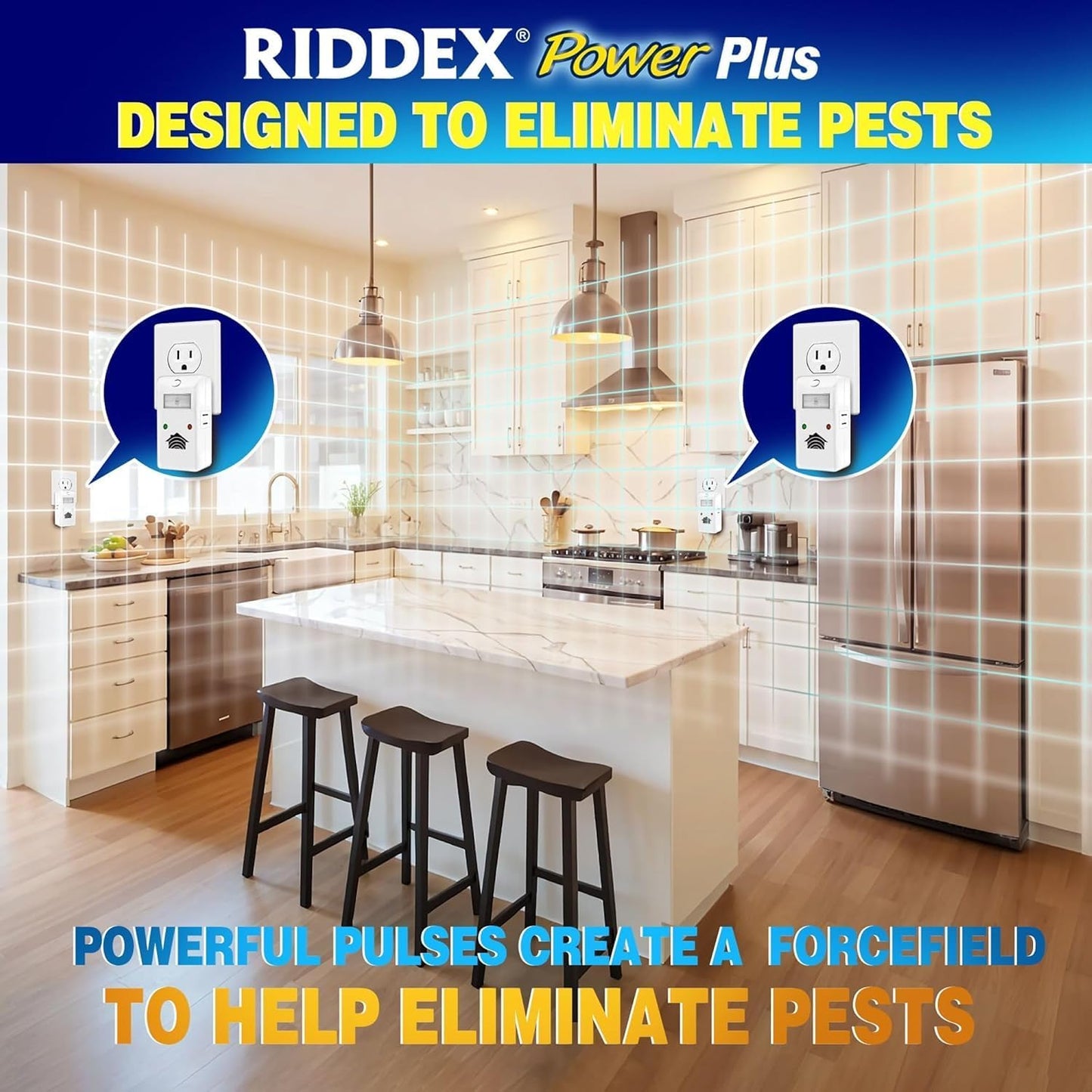 RIDDEX Power Plus Insect Repellent | Plug in, Mouse Deterrent - Pest Control for Defense Against Rats, Mice, Roaches, Bugs and Insects | Control Pests with No Toxins with Side Outlet | 3-Pack