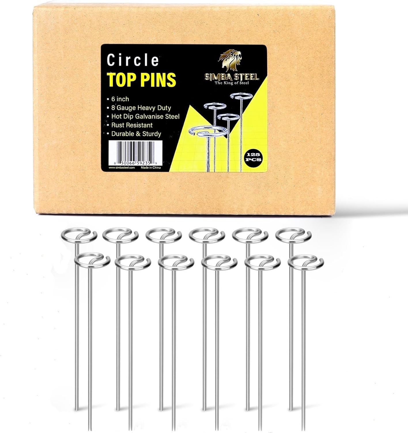 8 Gauge Circle Top Lanscape Pins - 125 Pack x 6 Inch Galvanised, Heavy Duty, Not Easy to Bend, Garden Stakes for Tarps, Lawn Turf, Weed Mats, More Holding Power (125 Pins)