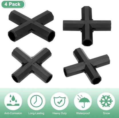 12 Pcs 11mm Greenhouse Frame Building Connectors, 4 Way Flat Pipe Fitting for Grape Trellis/Sunscreen Shed/Gardening Plant Stakes, Greenhouse Accessories [Black]