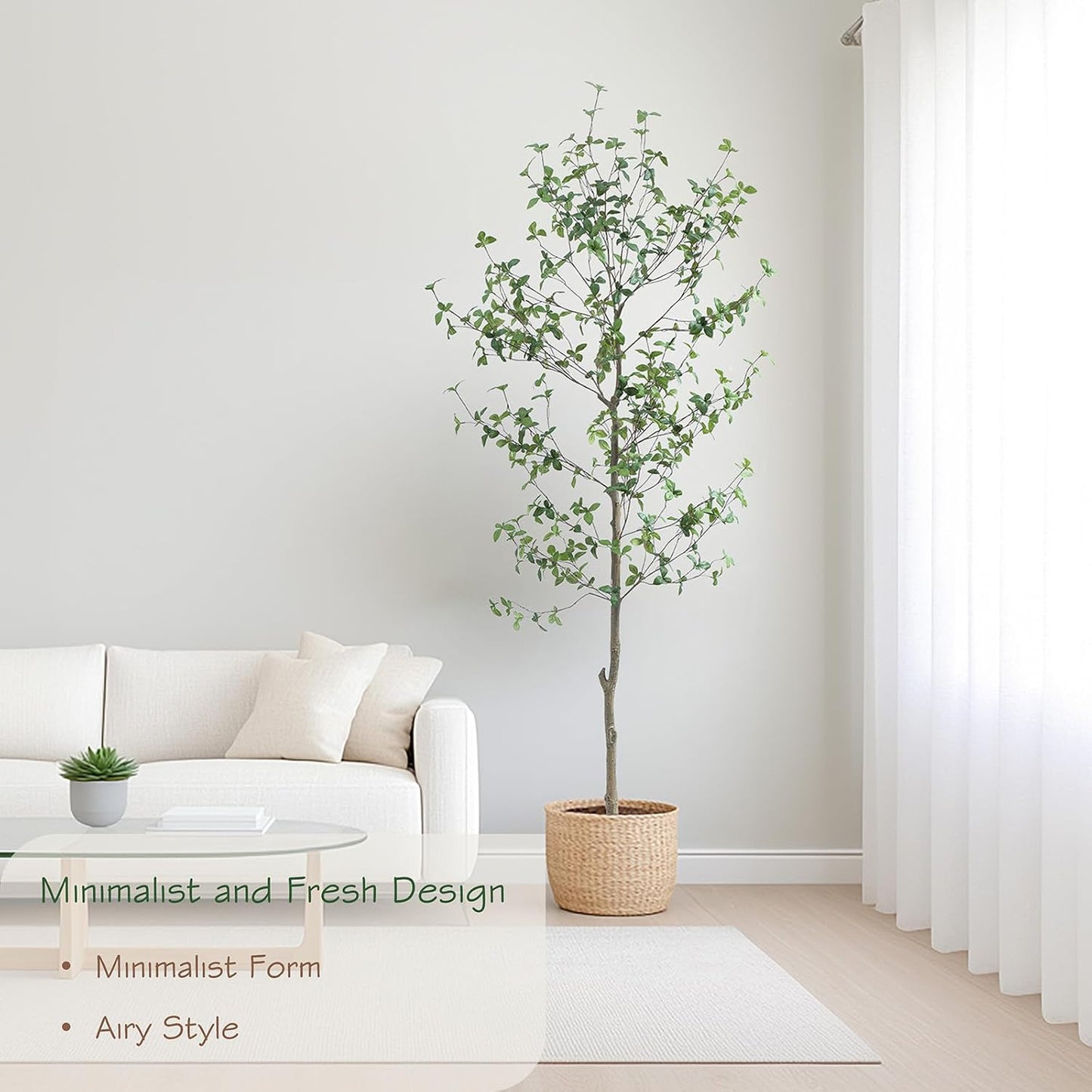 Bellacat 7ft Faux Quince Leaf Tree with Lifelike Leaves & Realistic Trunks, 84in Artificial Quince Leaf Tree for Garden, Home, Office, Porch, Balcony Decor.