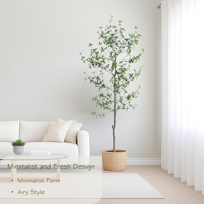 Bellacat 7ft Faux Quince Leaf Tree with Lifelike Leaves & Realistic Trunks, 84in Artificial Quince Leaf Tree for Garden, Home, Office, Porch, Balcony Decor.