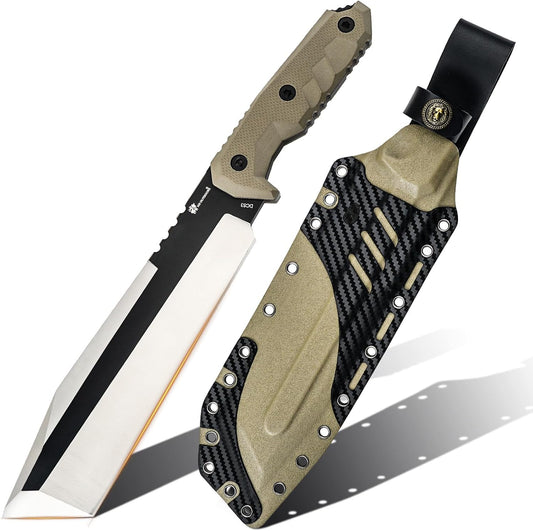 HX OUTDOORS 14 Inch Machete Camping Knife, Premium DC53 Steel Fixed Blade Knife, Kukri Gardening Machete with Kydex Sheath for Yard Work, Cutting Trees, Clearing Brush
