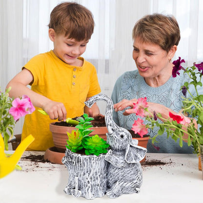 Elephant Gifts for Women Succulent Pots Indoor Planters for Plant Lovers Cute Outdoor Plant Pots Gift Idea for Mother Outdoor Garden Animal Decor Elephant Hug Stump Statue with Drainage Hole