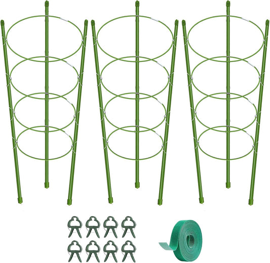 KLS 3 Pack Tomato Cage for Pots Plant Support, 48 Inches Tomato Cages for Garden Cucumber Trellis for Raised Bed, Pepper Cage Trellis Kit with Plant Tie and Clips (48")
