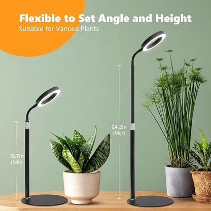 Desk Top Grow Lights for Indoor Plants,Full Spectrum Table Plant Light,24.2" Telescope Stand,UV LED Red Blue Halo Growing Lamp,Adjustable Gooseneck,Auto Timer,3 Lighting Modes,10-Level Dimmable