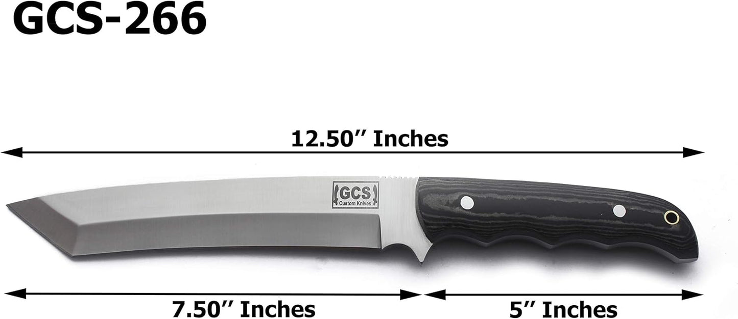 GCS Handmade G10Handle D2 Tool Steel Tactical Hunting Knife with leather sheath Full tang blade designed for Hunting & EDC GCS 266