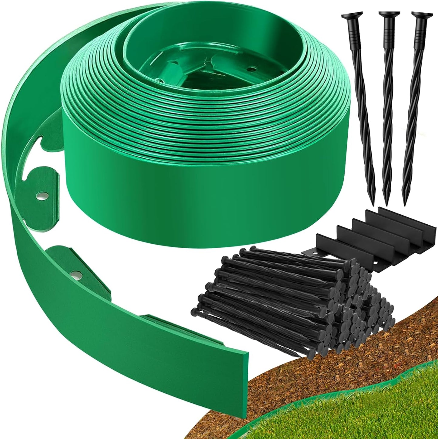 Landscape Edging Border - 4” x 80’ Tall Edging for Landscaping with 60 Stakes, 0.15" Thick No Dig Lawn Edging for Garden Border, Flexible Flower Bed Edging Borders for Yard, Terrace Board