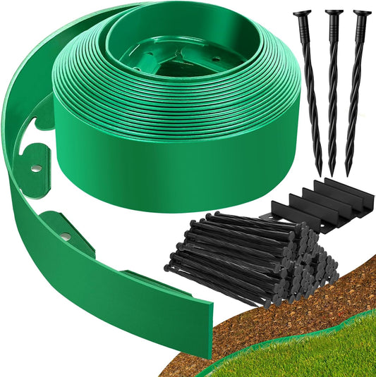 Landscape Edging Border - 4” x 80’ Tall Edging for Landscaping with 60 Stakes, 0.15" Thick No Dig Lawn Edging for Garden Border, Flexible Flower Bed Edging Borders for Yard, Terrace Board