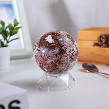 Natural Mexican Agate Crystal Ball with Acrylic Display Base, 61-70mm Polished Stone Feng Shui Crystal Sphere Meditation Decoration for Home & Office