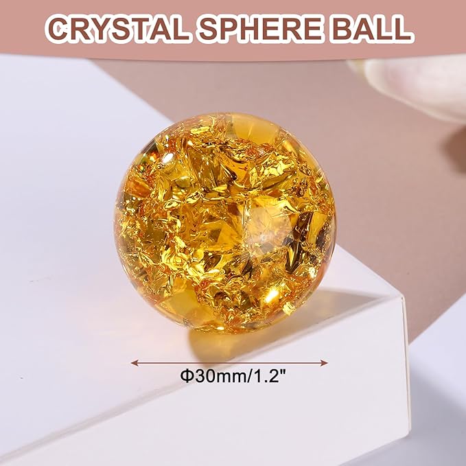uxcell 30mm/1.2" Crystal Sphere Ball Ice Cracked Glass Solid Decorative Sphere Crystal Ball Prop Ornament for Feng Shui Divination Fortune Telling Tabletop Fountain Decoration, Amber