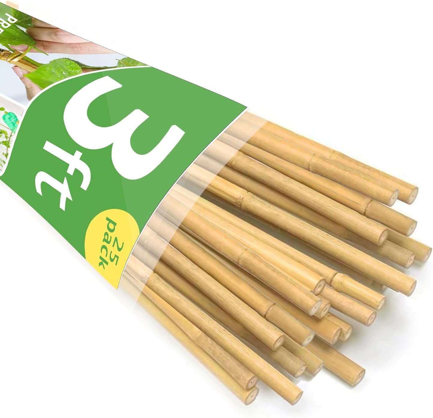 Bamboo Stakes 3FT, Garden Stakes 36 inch, Thicker Sturdy Nutural Plants Support Stakes 25 Pack for Tomatoes, Beans, Flowers, Potted and More Climbing Plants