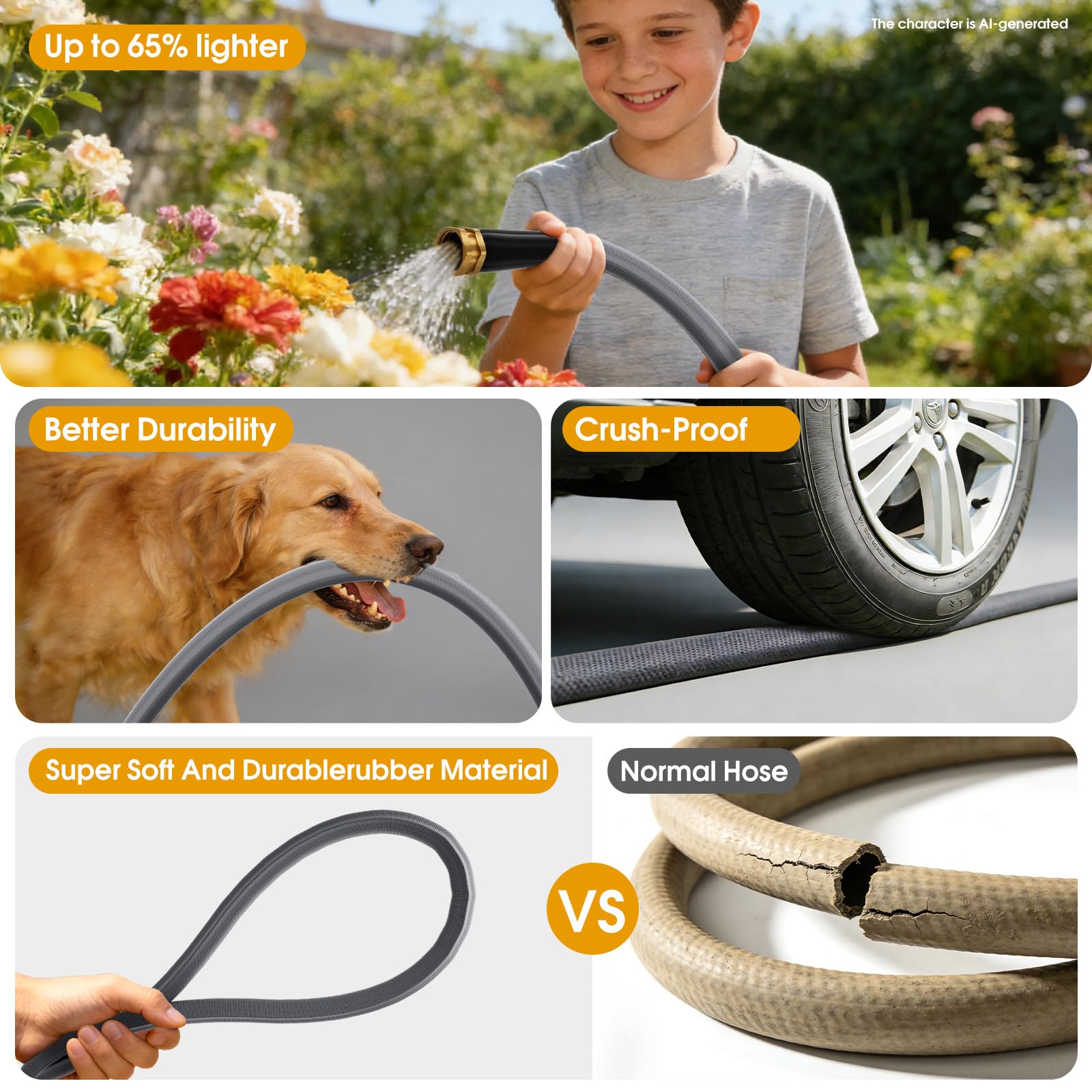 Garden Hose 50 FT, Non-Expanding Water Hose, Ultra-Light & Flexible, Burst-Resistant, Kink-Free
