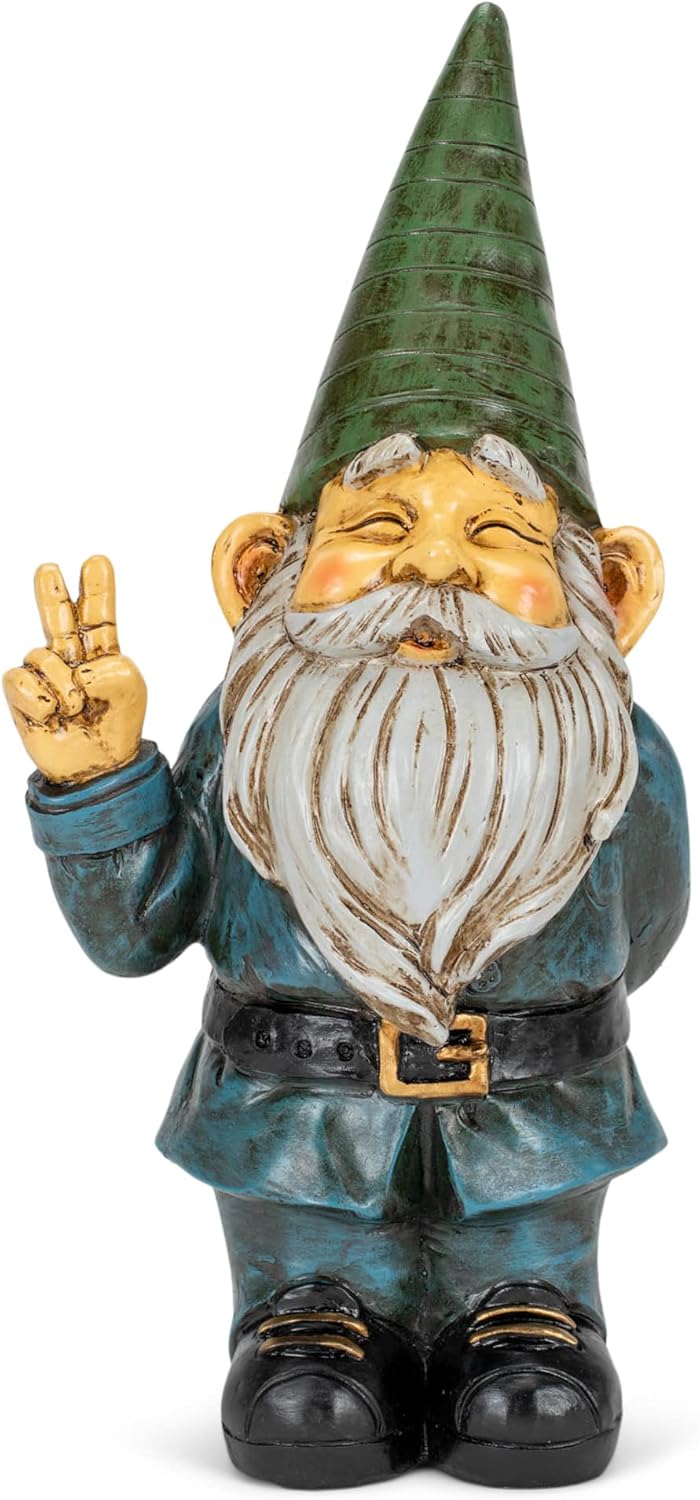 NAT & JULES Peace Gnome Colorful Finish 12 inch Resin Stone Garden Statue