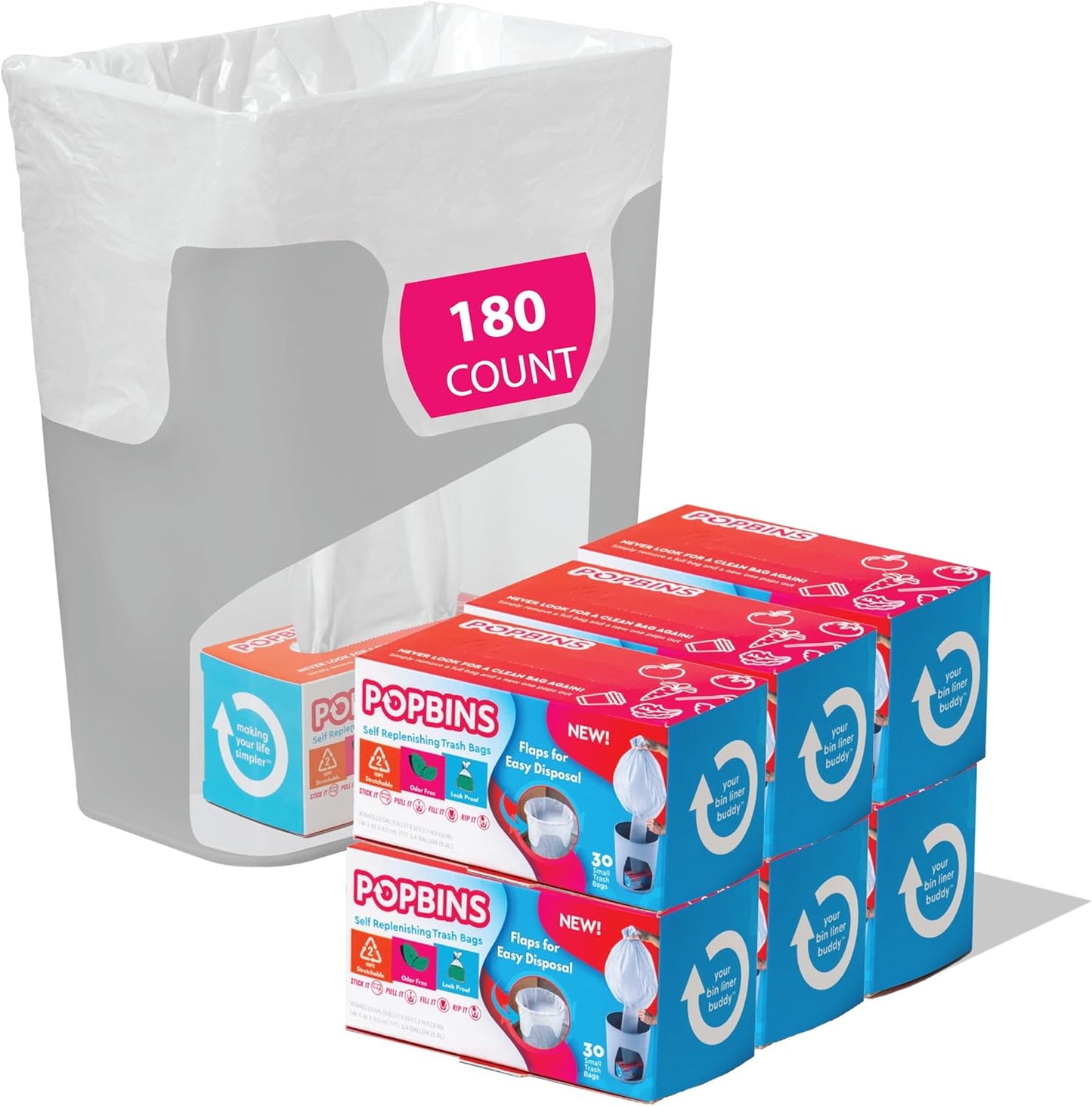 Trash Bags - Small Garbage Bags, Clear Trash Can Liners for Bathroom Bins, Bedroom, Office & Kitchen Waste, Multi-Purpose Household Wastebasket Cleaning Supplies - 2.6 Gallon, Pack of 6