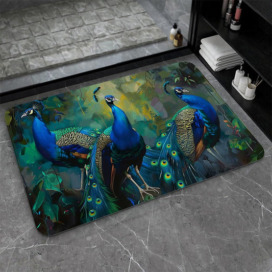 Bath Mat-Bathroom Rug，Three Peacocks-Absorbent Non Slip Quick Dry Stain Resistant Easy to Clean Care Shower Rug for Bathtub Shower Room 20×31Inch (50 * 80cm)