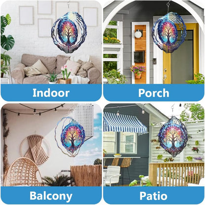 Tree of Life Wind Spinner, 3D Hanging Stainless Steel Garden Spinner, Wind Spinner Hanging for Outdoor & Indoor Décor, Unique Gifts for Yard Garden Decoration or Patio Décor (Tree of Life)