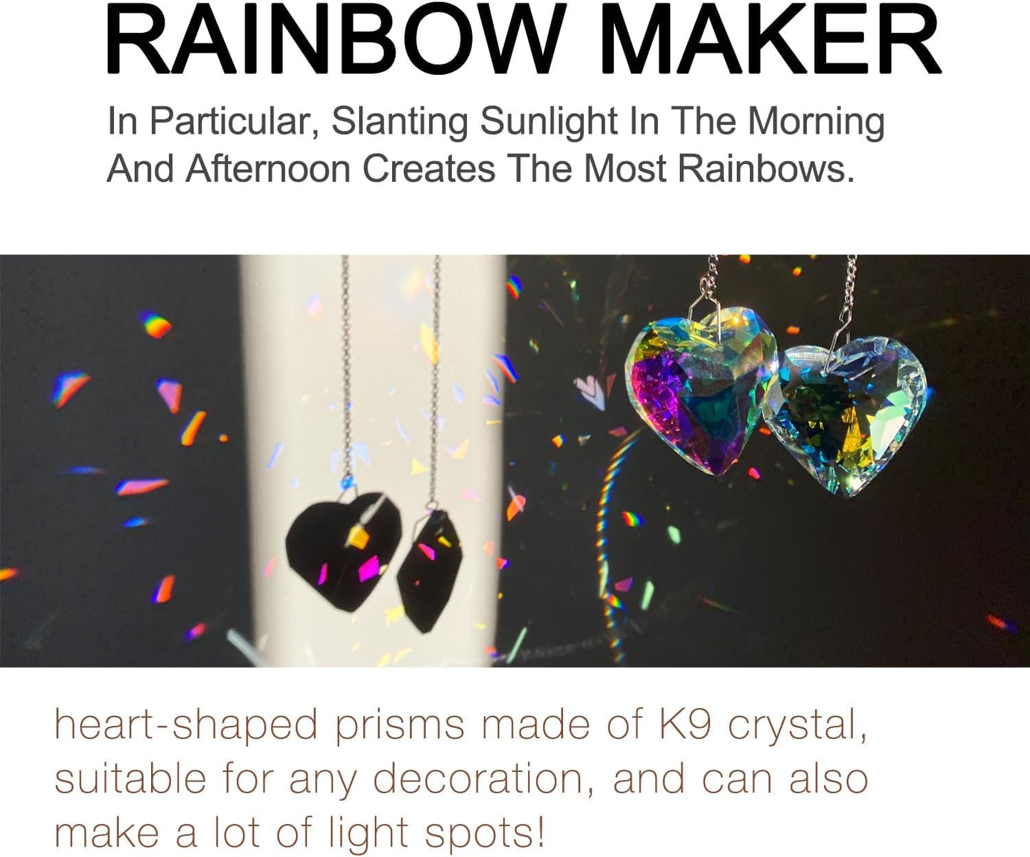 2PCS Simple Geometry Crystal Sun Catcher Prisms, STINO Hanging Suncatchers with Glass Prism, Rainbow Maker for Windows, Balcony, Kitchen, Garden Decoration (1, Heart ABColor 2Pcs)