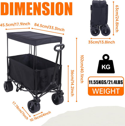 Nice C Wagon with Canopy, Collapsible Wagon, Foldable Wagons, 30W Portable Solar Panel w/USB, Type-C & DC Charging Cable, All-Terrain Wheels