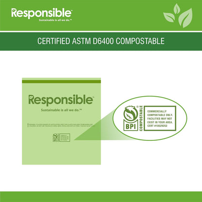 Responsible Products Kitchen Bin Liners, Certified Compostable, Heavy Duty Multipurpose Food Scrap Bags, Made from Compostable Materials (13 Gallon Drawstring, 13 Gallon (100 Count))