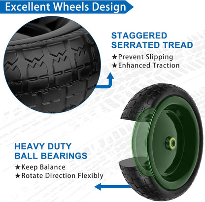 13 Inch Flat Free Wheels Tires 4.00-6 Solid Replacement with Universal 5/8" Axle Bore Hole, 4 Spacers and 2 Pins, for Wheelbarrow, Garden Wagon, Hand Truck, Trolley, Lawn Mower, 1 Pack