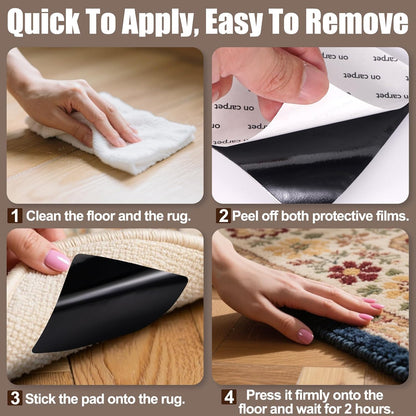 Premium Rug Grippers & Carpet Tape – 24PCS Square Anti-Slip Pads for Area Rugs, 3.9 Inch, Prevent Curling & Sliding, Ideal for Hardwood, Tile, Marble, and Laminate Floors