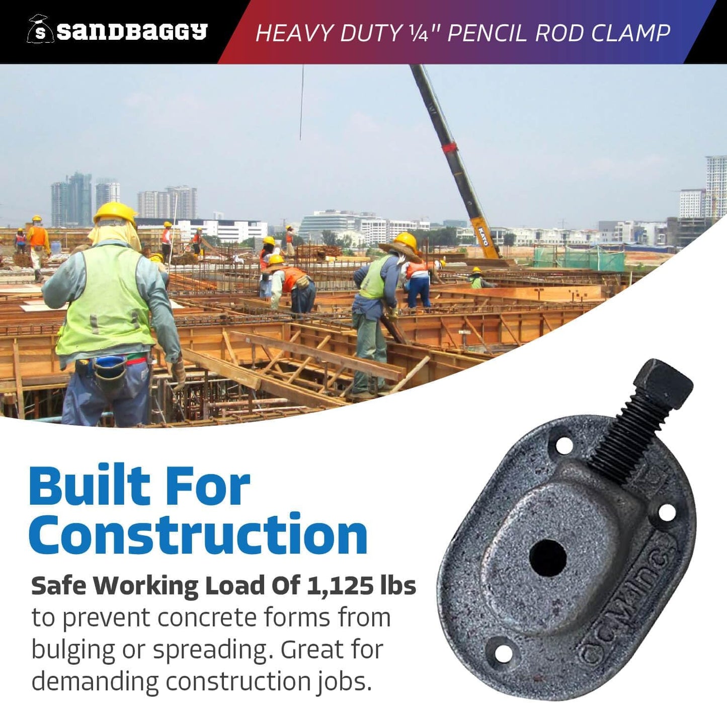Sandbaggy Heavy Duty 1/4" Pencil Rod Clamp - Reusable Concrete Formwork Clamps - Cast Malleable Iron - Construction Grade Strength & Safety (Heavy Duty, 10, Count)