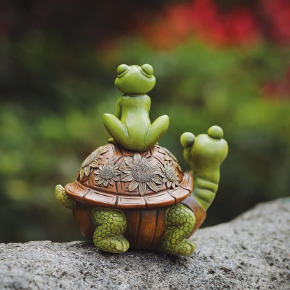 Frog Garden Statues Outdoor Decor, Resin Turtle Frogs Garden Animal Statue Waterproof, Outside Frog Figurines for Yard Patio Lawn Decorations Gardening Gifts for Women