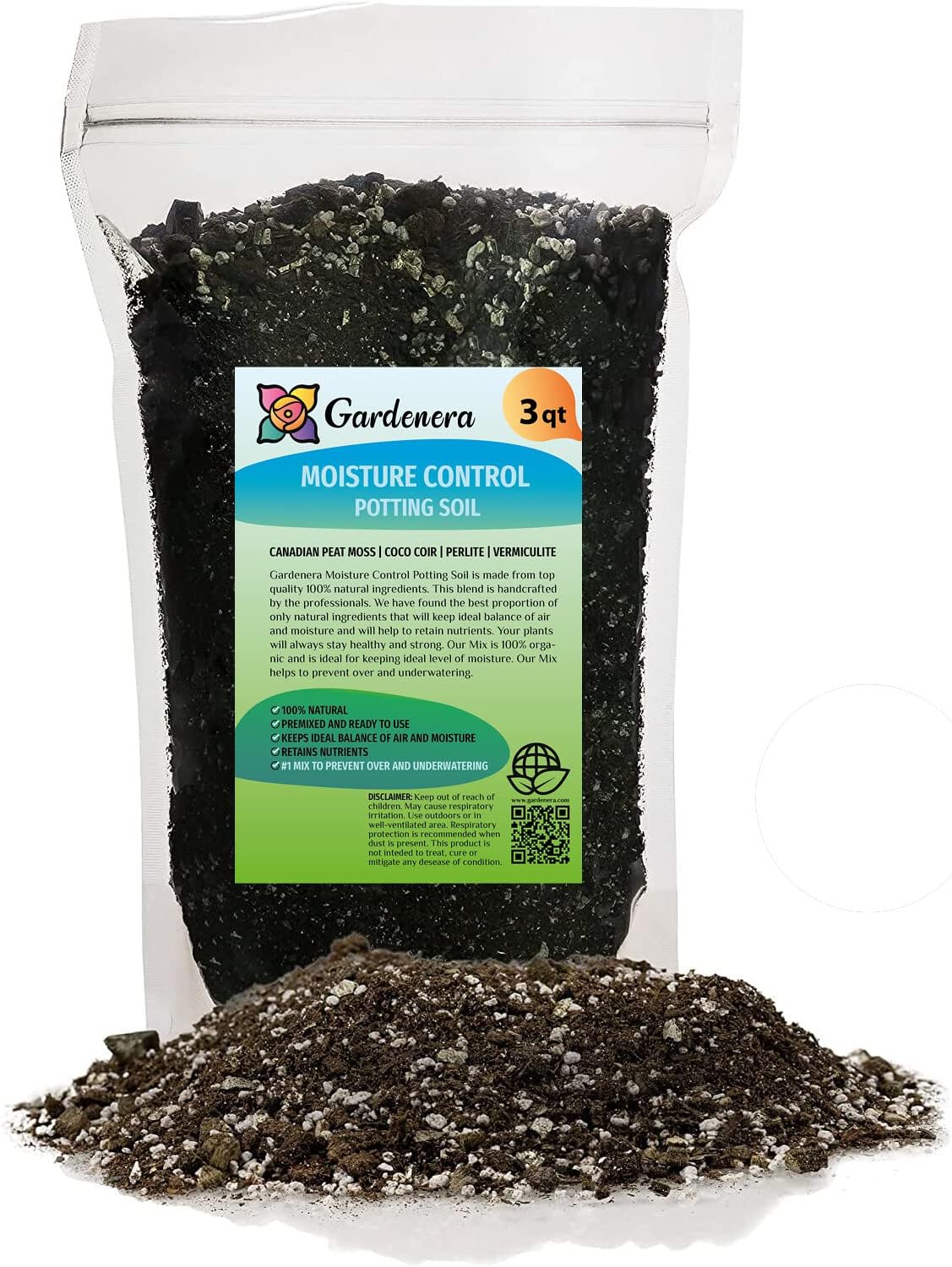 Gardenera Premium Moisture Control Potting Mix - Get The Perfect Balance of Moisture and Nutrients for Your Plants! - 3 Quart