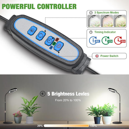Garpsen Grow Lights for Indoor Plants, 80 LEDs Full Spectrum Desk Plant Light with Timer for 6H/12H/16H, 5 Dimmable Levels & Flexible Gooseneck 6000K Grow Lamp with Base, Height Adjustable 16.5-25"