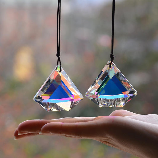 2PCS Clear Diamond Crystal Sun Catcher Prisms, STINO Hanging Suncatchers with Glass Prism, Rainbow