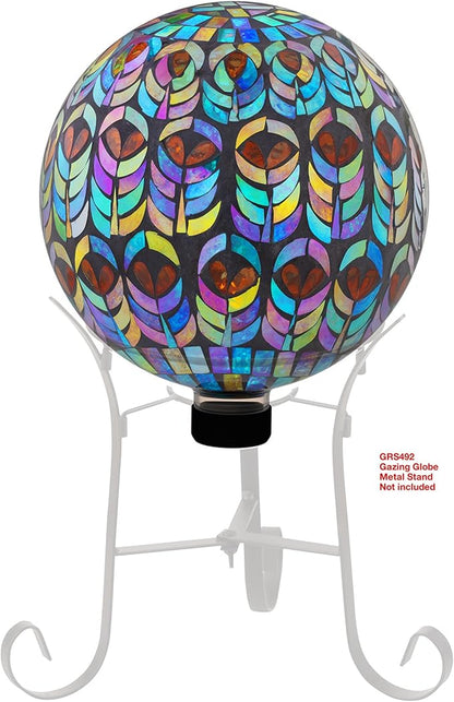Alpine Corporation 10" Diameter Indoor/Outdoor Glass Mosaic Gazing Globe Yard Decoration, Peacock Feather Design