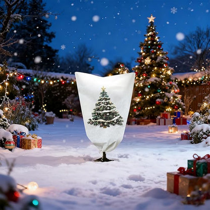 2-Pack Plant Covers Freeze Protection,23" W x 31" L Thick Frost Cloth with Christmas Element, Tree Wrap for Winter with Zipper Drawstring Protect Your Plants