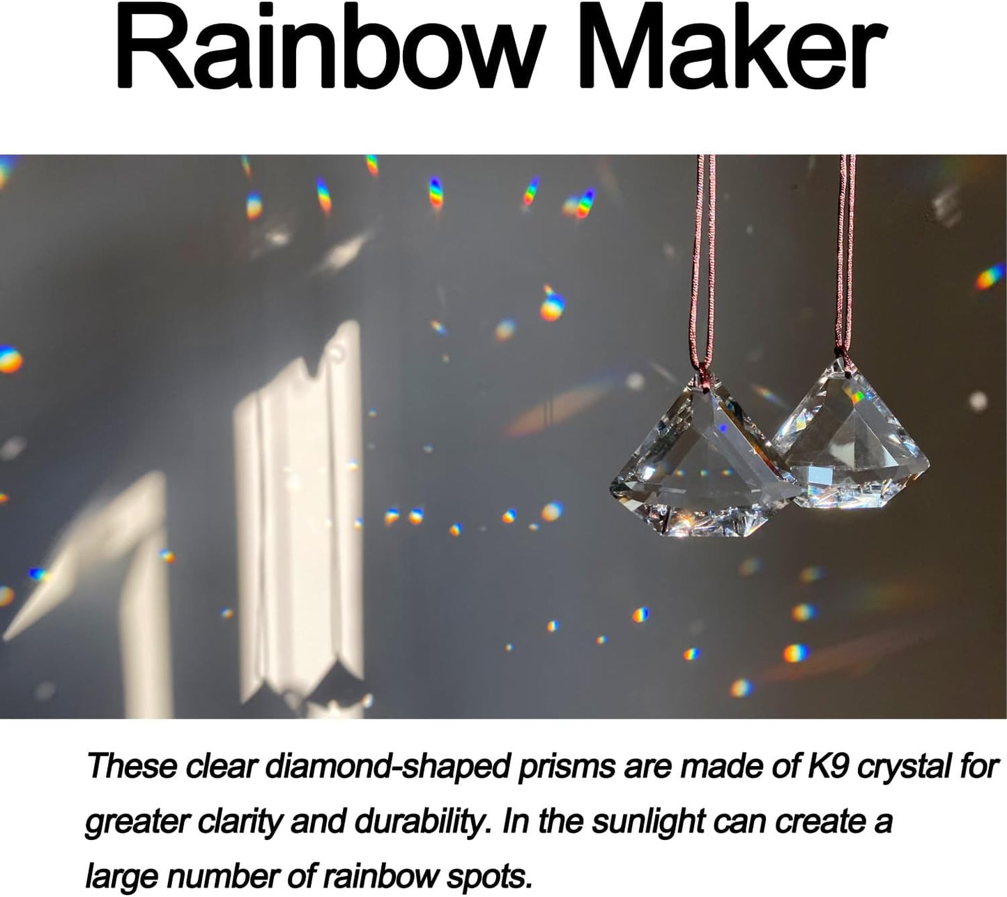 2PCS Clear Diamond Crystal Sun Catcher Prisms, STINO Hanging Suncatchers with Glass Prism, Rainbow Maker for Windows, Balcony, Kitchen, Garden Decoration (1, Diamond Clear 2Pcs)
