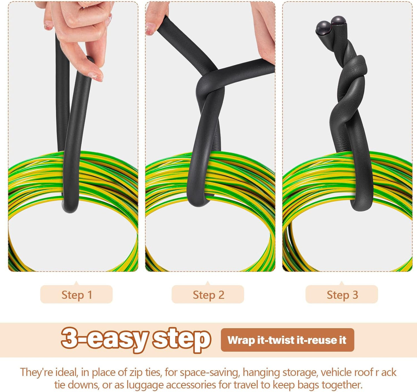 20 Pcs 17 Inch EVA Foam Twist Rubber Ties Reusable Bendable Cable Tie Straps Flexible Heavy Duty Twisty Ties for Organizing Cords Bundling (Black)