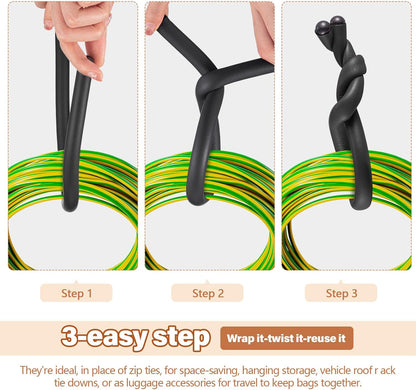 20 Pcs 17 Inch EVA Foam Twist Rubber Ties Reusable Bendable Cable Tie Straps Flexible Heavy Duty Twisty Ties for Organizing Cords Bundling (Black)