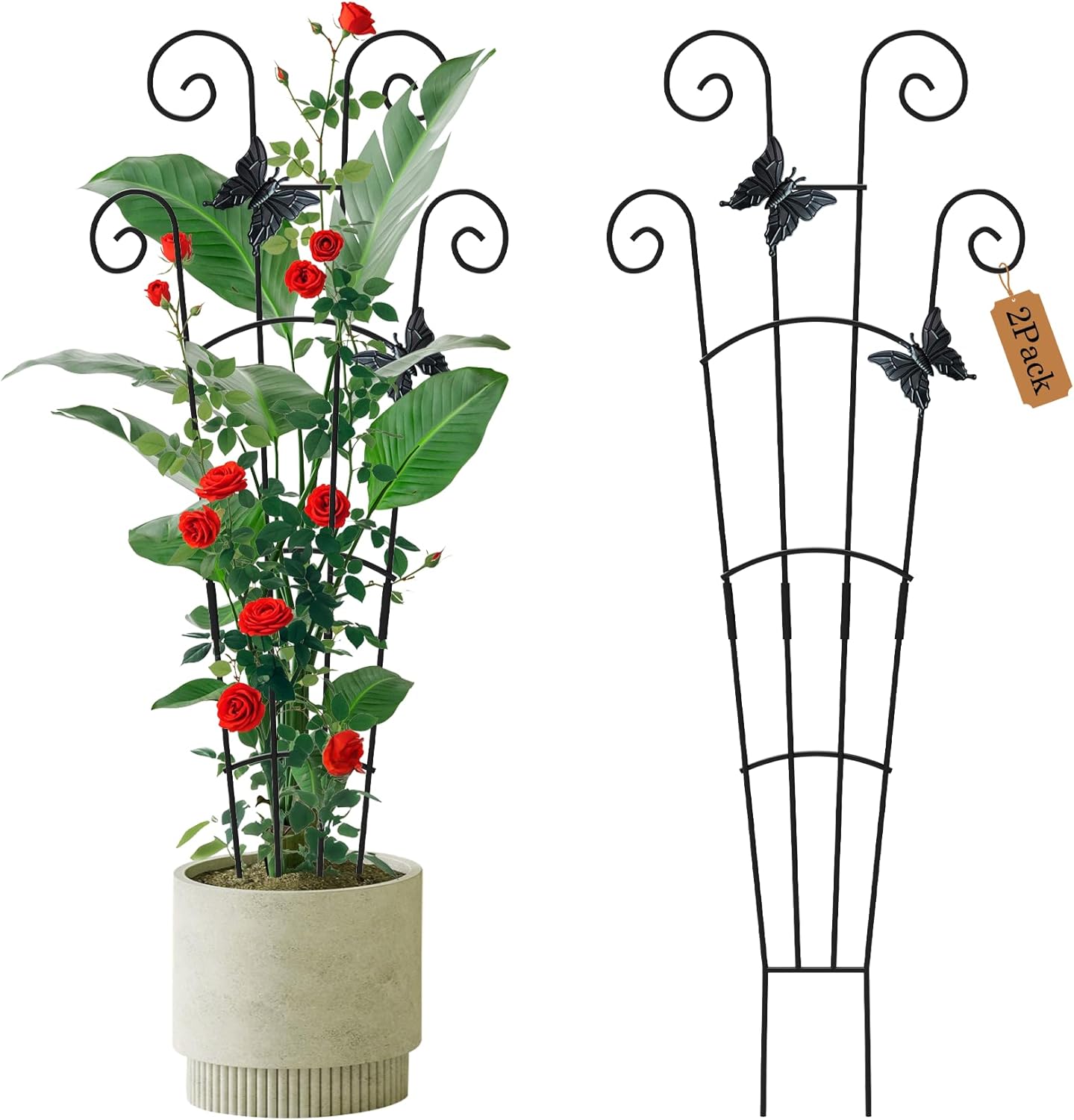 2 Pack 30'Taller Plant Trellis for Potted Climbing Plants Indoor,Expandable Metal Garden Trellis for Climbing Plants,Flowers Vine Ivy, Sturdy Houseplant Support for Potted Plants with Ties