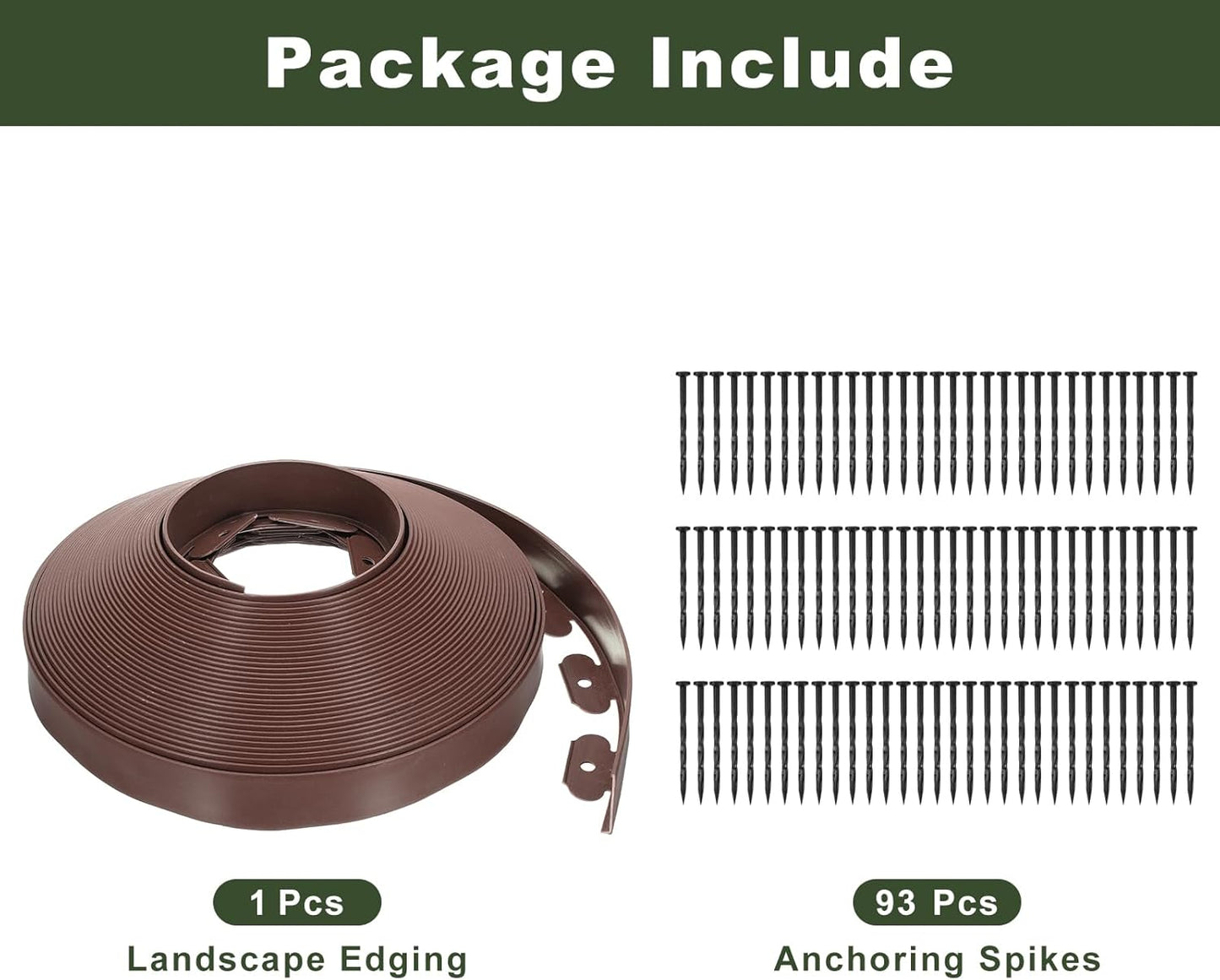 uxcell Landscape Edging, 1Pcs 100FT x 2" - No Dig Garden Edging Kit with 93 Stakes, Landscape Edging Border for Garden Lawn Flower Bed Yard Grass (Brown)