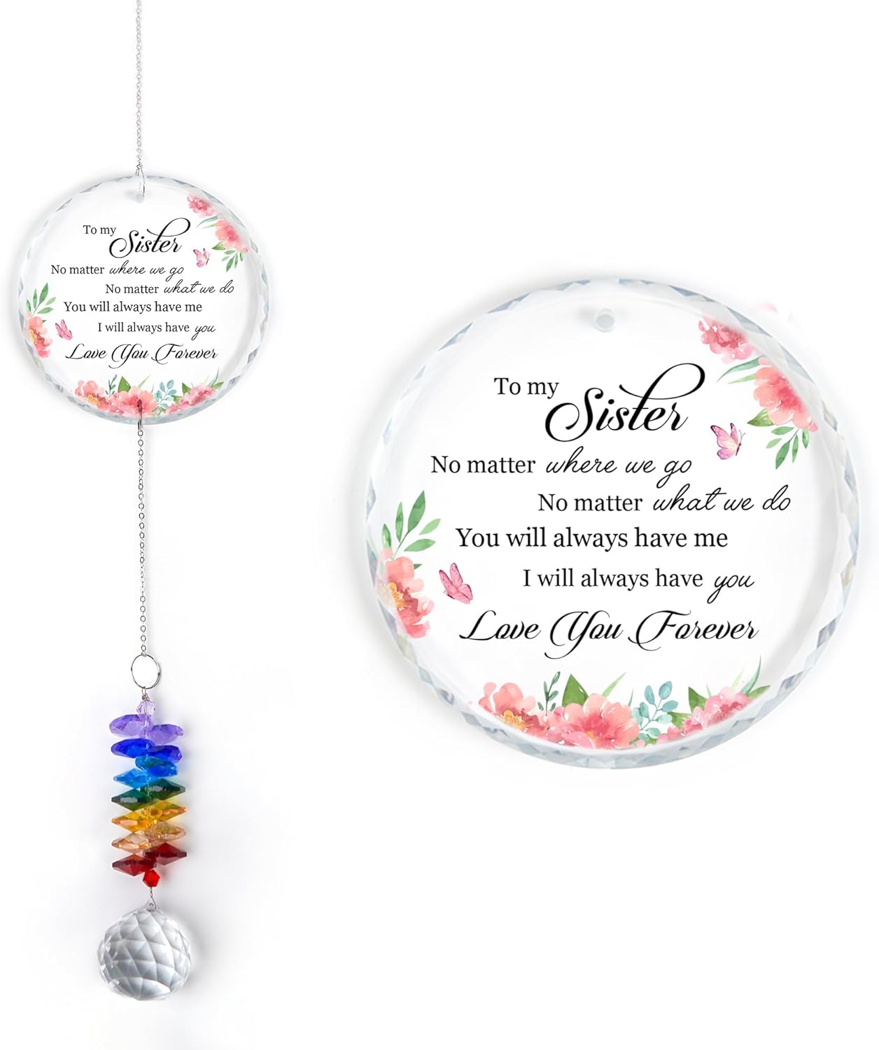 Glass Ornament Suncatcher - to My Sister Love You Forever - Christmas Birthday Gift for Sister - Gift from Sisters Brothers - Crystal Rainbow Maker - Idea for Sister - Hanging Home Decor
