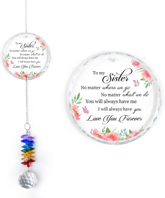 Glass Ornament Suncatcher - to My Sister Love You Forever - Christmas Birthday Gift for Sister
