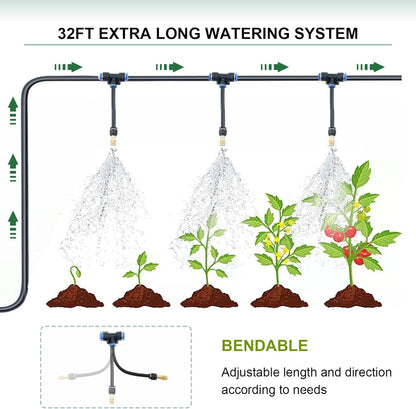 Greenhouse with Watering System, 10x7x7 Outdoor Greenhouse with 6 Mesh Windows and 1 Door, Easy Water and Irrigate Plants Green House (Green, 10x7x7 ft w/ Irrigation System)