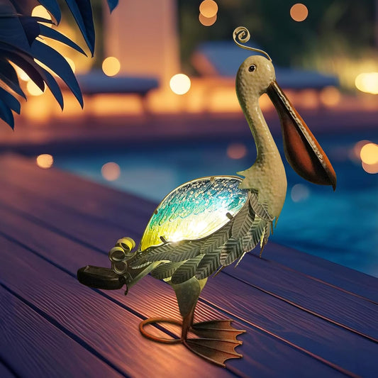 HONGLAND Solar Metal Pelican Statues Garden Sculpture & Statues, 19 Inch Glass Outdoor Pelican Yard