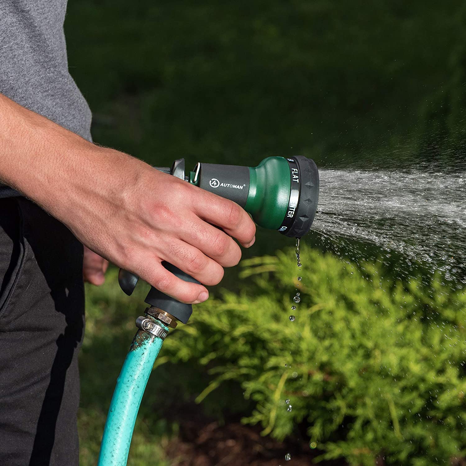 AUTOMAN Garden Hose Nozzle 2PK, ABS Water Spray Nozzle with 7 Adjustable Patterns, Slip Resistant
