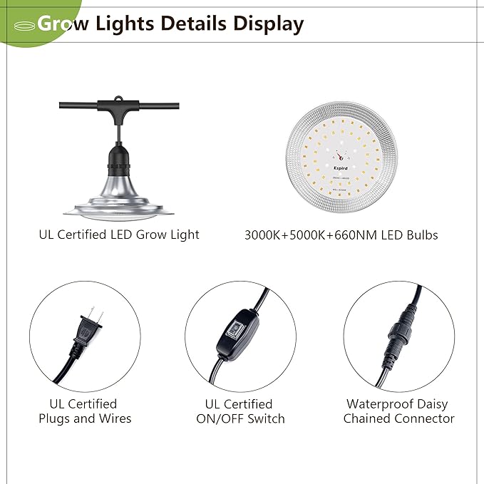 Espird Outdoor Grow Light, Greenhouse String Grow Light, Waterproof Plant Growing Lamps, UL Certified LED Grow Lights for Greenhouse Garden, 21.3FT Full Spectrum Grow Light for Veg Seedling Flower