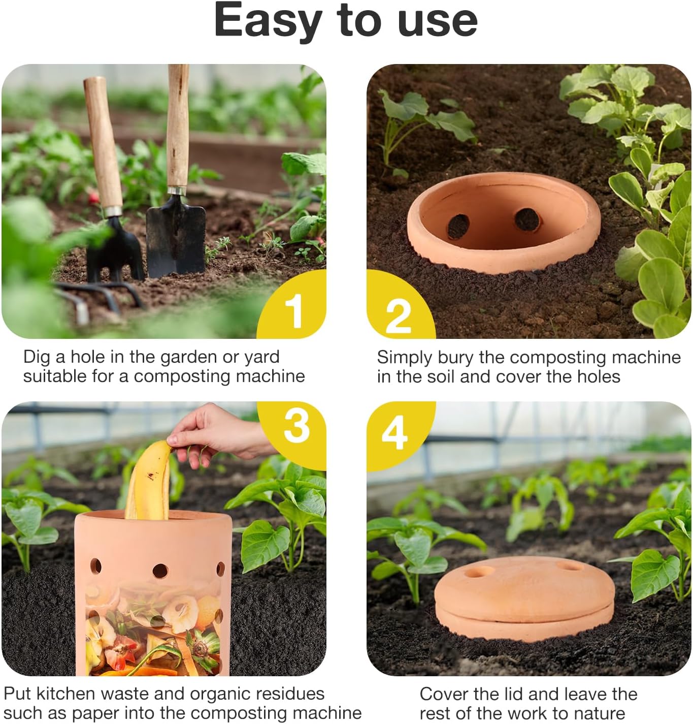 Underground Compost Bin 11Inch Garden Worm Farm Outdoor for Organic Refuse Red Pottery Ceramics Compost Bin with Holes and Lid Clay for Garden Vegetable Patch Backyard