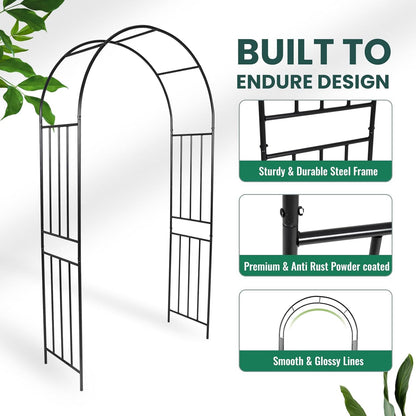 Metal Garden Arch 7.2ft High Wide Garden Arbor for Various Climbing Plant Outdoor Garden Archway Arbor Trellis for Lawn Wedding Party Decoration Ceremony