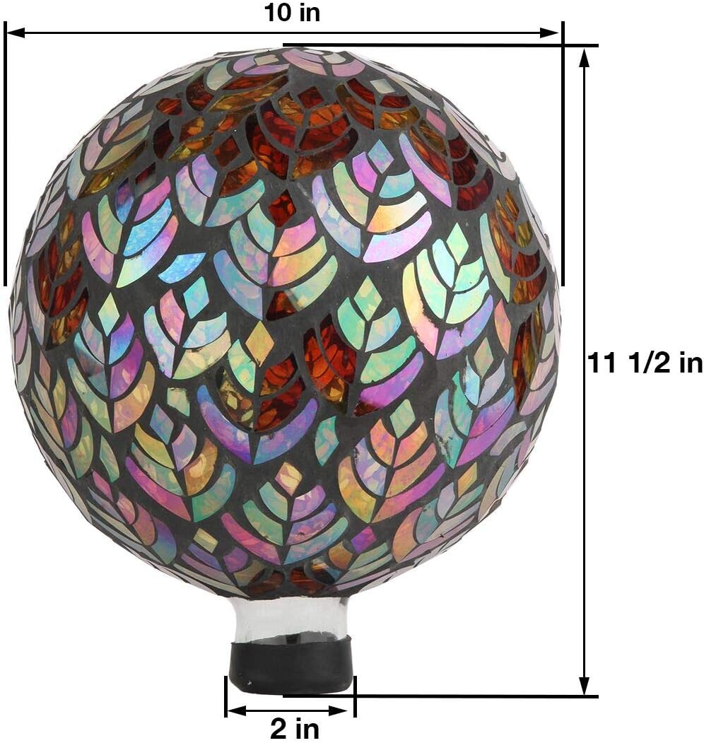 Lily's Home Colorful Mosaic Glass Gazing Ball, Designed with a Stunning Holographic Petal Mosaic Baroque Splendor Pattern to Bring Color to Any Home and Garden, Silver & Purple (10 Inches Dia.)