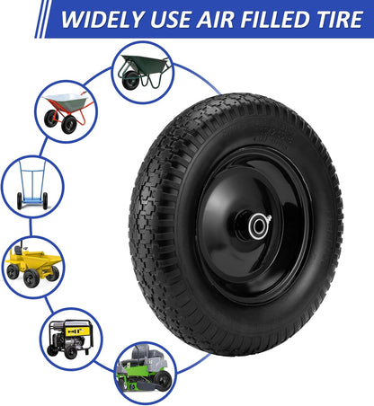 4.80/4.00-8" Flat Free Tire and Wheel 14.5" Wheelbarrow Tire,with 5/8" Axle Bore Hole,3"Center Hub and 3/4" Bearings,Universal Replacement Solid Tire for Hand Truck/Utility Cart/Garden Cart
