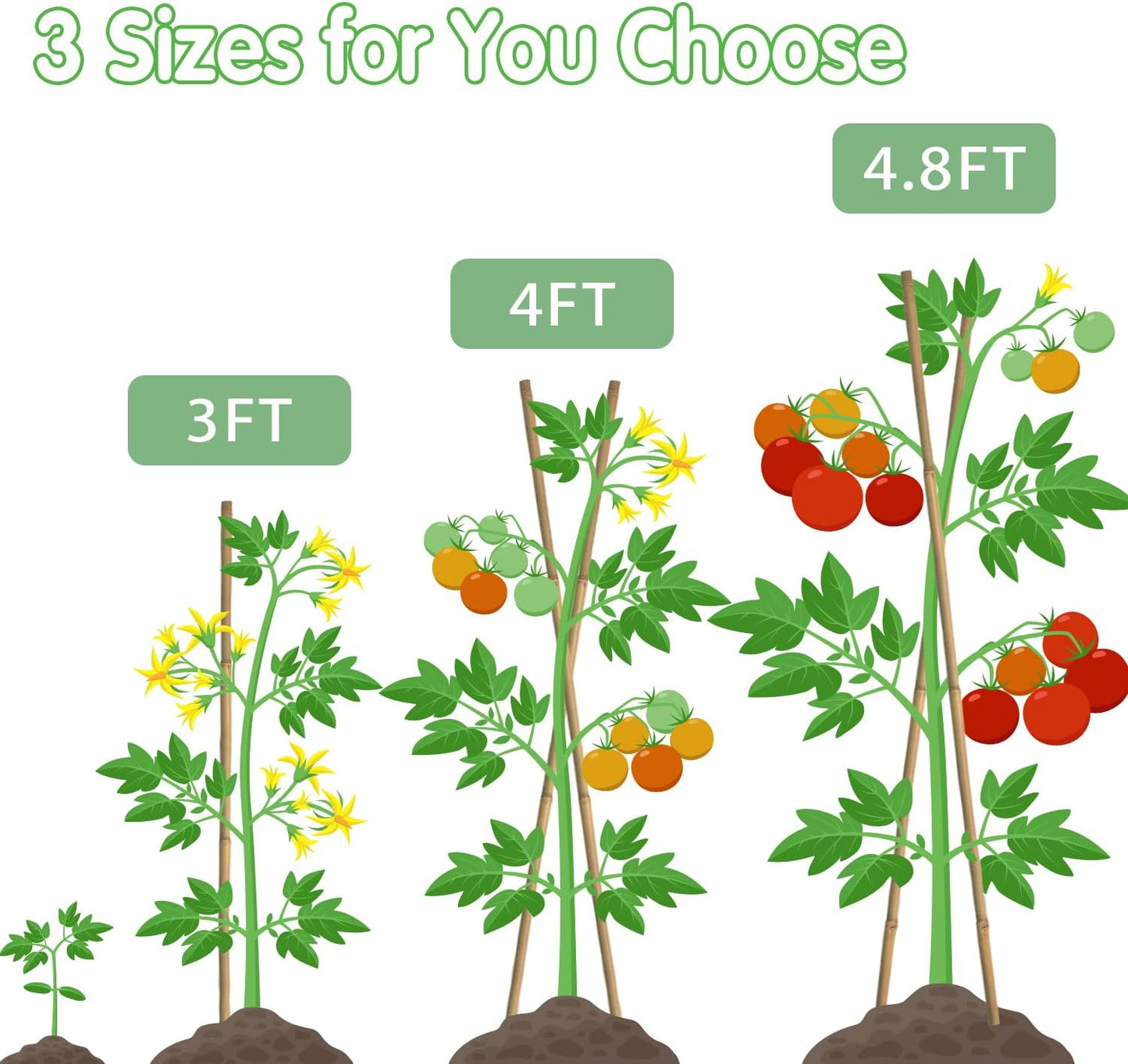 Bamboo Stakes,3FT Natural Bamboo Garden Stakes,BOVITRO 25Pcs Plant Stakes,Bamboo Sticks for Tomato,Beans,Vegetable and Climbing Plants