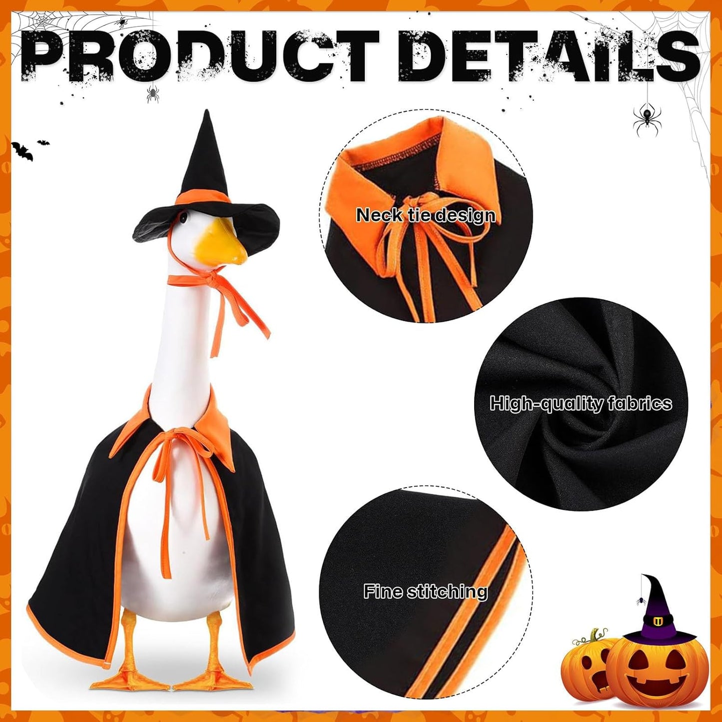 Halloween Porch Goose Outfit Set for 23'' Plastic Statue Lawn Porch Goose Clothes with Cloak Hat Costume for Indoor Outdoor Patio Yard Lawn Art Decor(Orange)