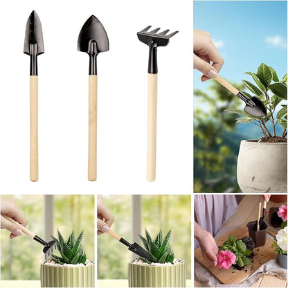 Small Garden Tools 6 Pcs Mini Miniature Shovel Indoor Succulent Home Tiny Gardening Kit Plant Potted Repotting Flower Wood Handle Care Transplant Accessories Potted Houseplant